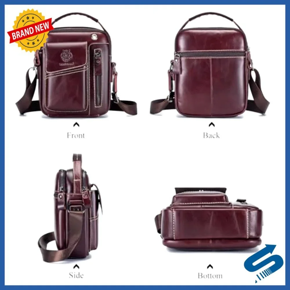 Small Genuine Leather Crossbody Bag for Men with Adjustable Strap